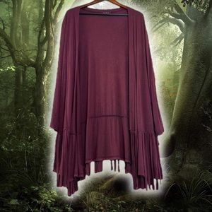 Burgundy Fringe Open Cardigan